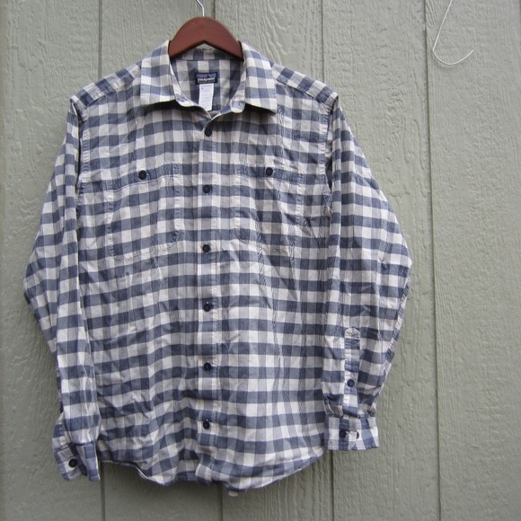 Patagonia Shirt Mens M Grey/white Plaid Pockets Button Up Cotton hiking outdoor - Picture 3 of 16
